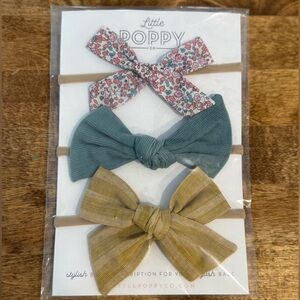 Little Poppy Co 3-Pack Kids Bow Headbands - Floral, Teal, Mustard NEW